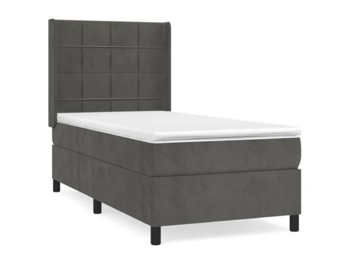 PUGYNBK Boxspringbett, Samt, Dunkelgrau, 90 x 190 cm Verstellbares Kopfteil, mittlere Festigkeit, Lederschutz, inklusive Montageanleitung (evtl. nicht in deutscher Sprache)