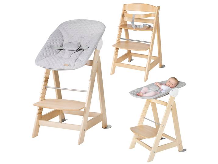 Hochstuhl Set 2in1 'Born Up' - Treppenhochstuhl 'Sit Up' + Aufsatz 'roba Style' grau - Natur