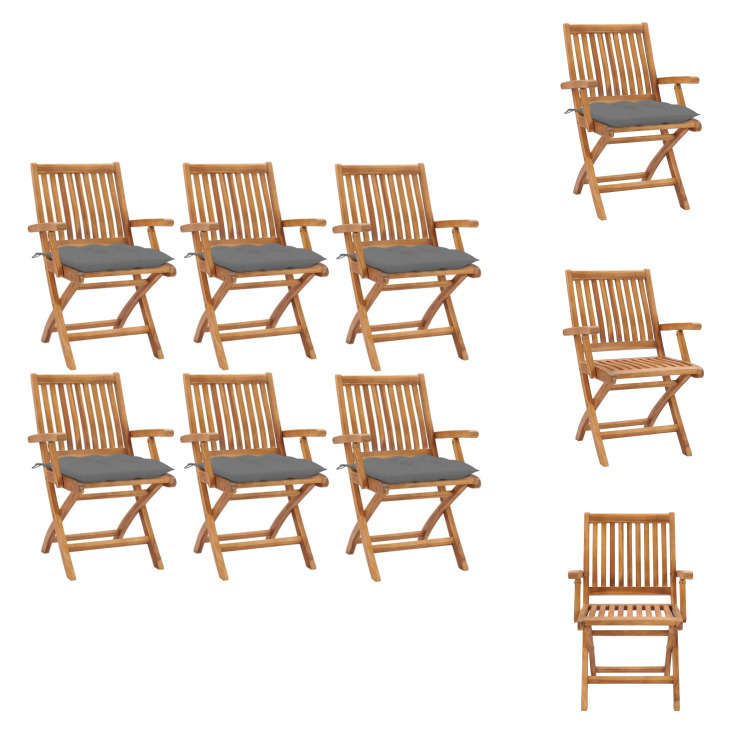 vidaXL Klappbare Gartenstühle mit Kissen 6 Stk. Massivholz Teak - Gartenstühle