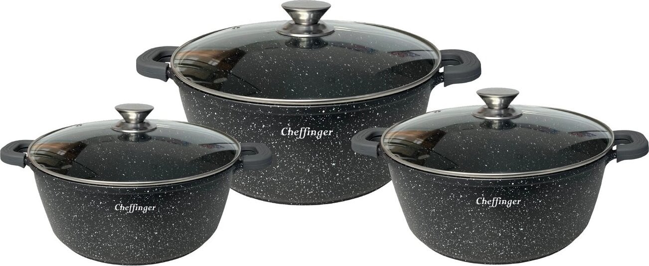 Cheffinger 6-delige kookset met aluminium en marmor afwerking, geschikt voor inductie