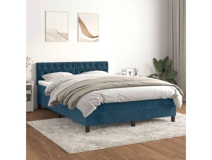 RJPLMFV Lattenrost, Matratze, Dunkelblau, 140 x 200 cm, Velours Verstellbarer Kopf, Taschenfedern, mittlere Unterstützung, weicher Matratzenschoner
