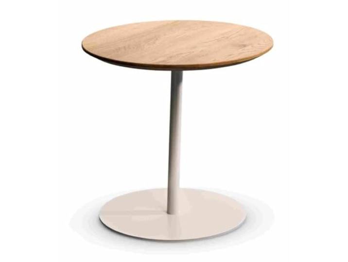 möbelando Beistelltisch >Lea< Edler runder Beistelltisch, Massivholz-Tischplatte aus Wildeiche, cremeweißem Metallgestell, Schweizer Kante – stabil, stilvoll und vielseitig einsetzbar, 49x50cm (HxD)