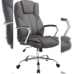 Décoshop26 - Bürostuhl auf Rollen extra breite Sitzfläche dunkelgrauer Stoffbezug und Chrommetall 10_0006960