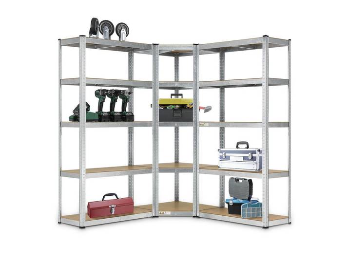 Juskys Regalsystem Basic silber insgesamt 15 Böden (3er-Set), Silberfarben, Metall, 160x180x160 cm, Freizeit & Co, Heimwerken, Werkstatteinrichtung