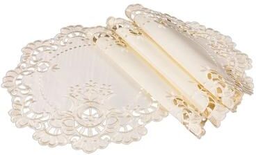Xia Home Fashions Scalloped Lace Embroidered Cutwork Round Placemats, 15-Inch Round, Set of 4, Beige