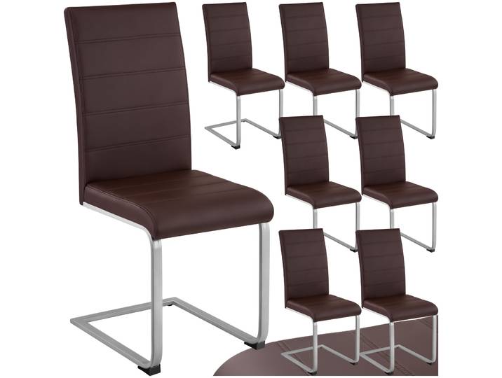 Schwingstühle, Kunstleder - braun, 8er Set