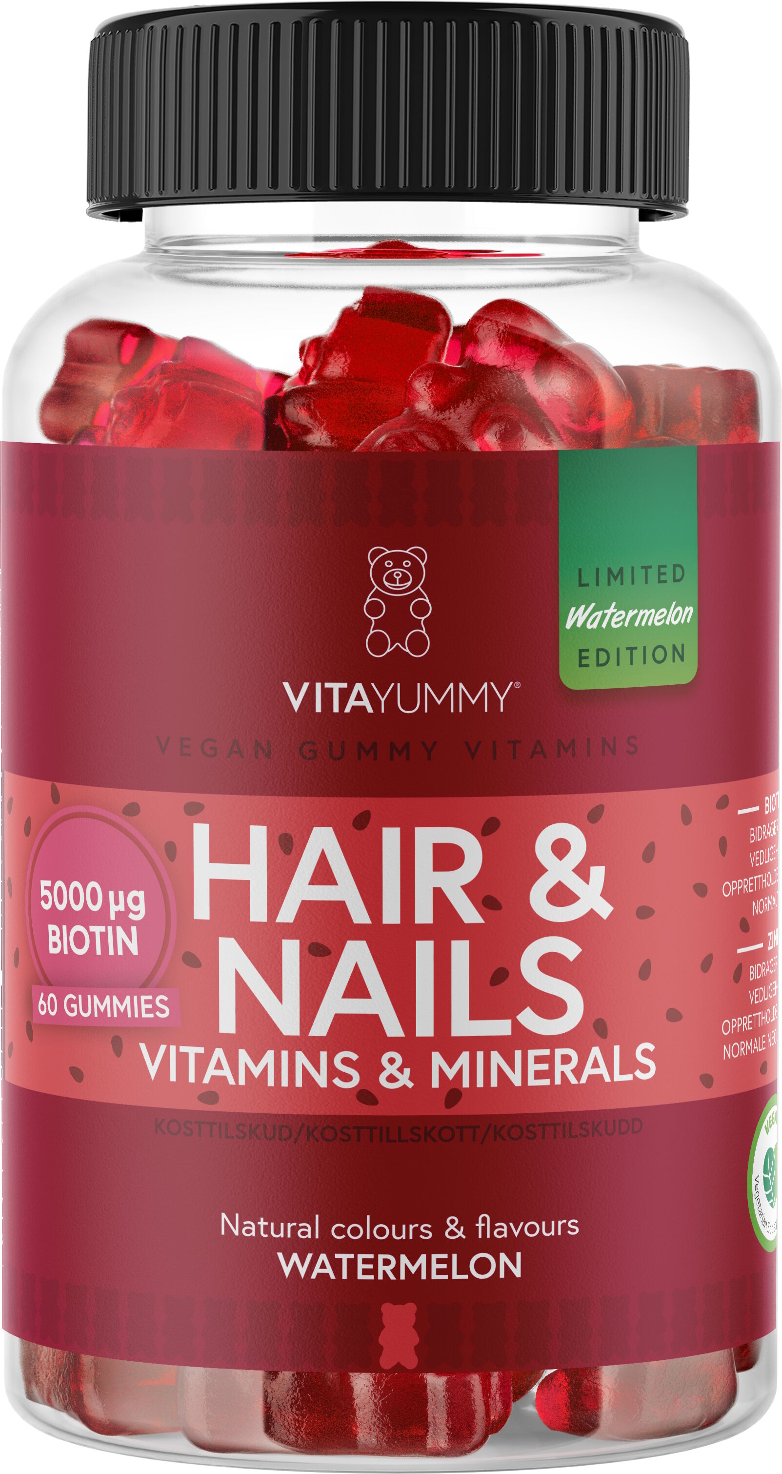 VitaYummy Hair & Nails (Watermelon) (Summer Edition 2026) - 60 stk Kosttilskud 60 stk