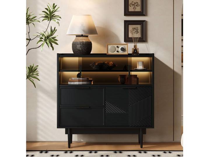 VUENOR meuble de salle de bain 80x35x80 cm noir – LED 16 couleurs 2 tiroirs