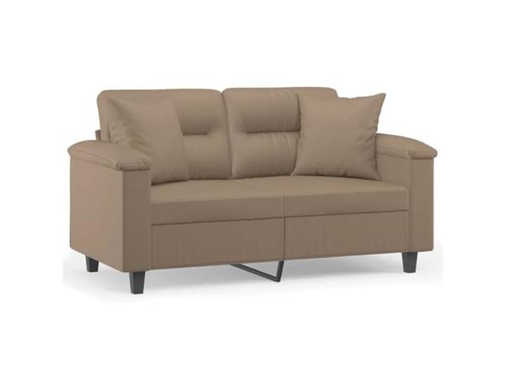 2 Sitzer Sofa Couch mit Zierkissen Cappuccino Braun 120 cm Kunstleder