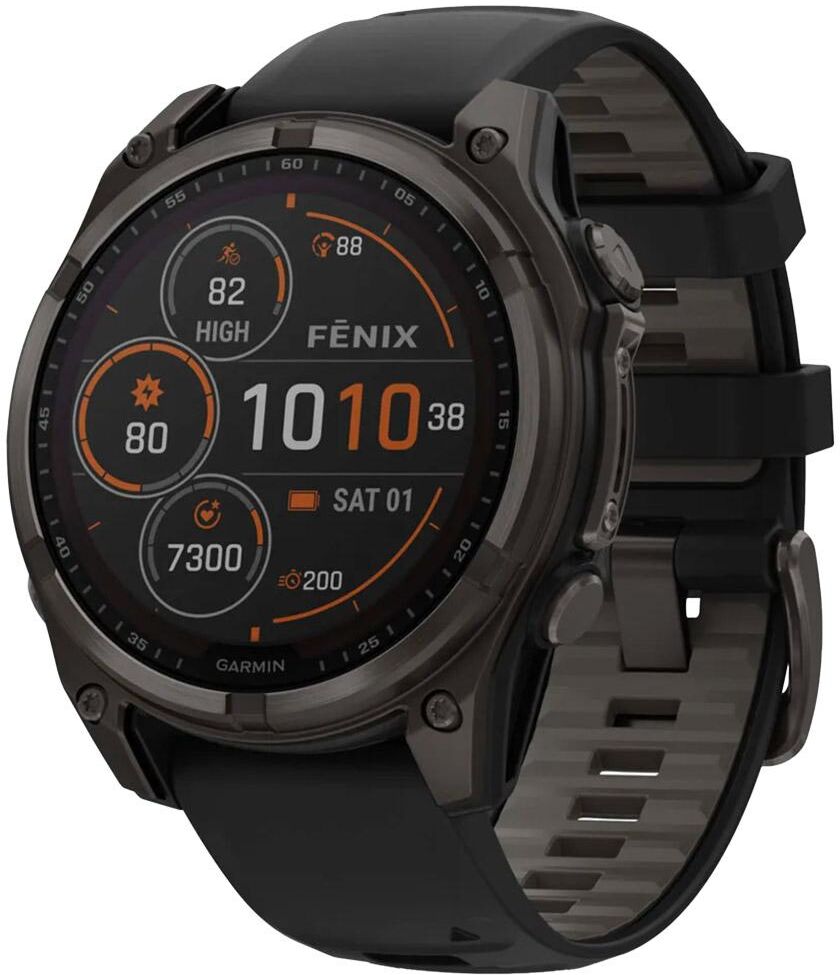 Garmin  - Fenix 8 Solar Sapphire Titane Carbon Gray DLC Bracelet Silicone Noir Gris Galet - 47 - Montres GPS