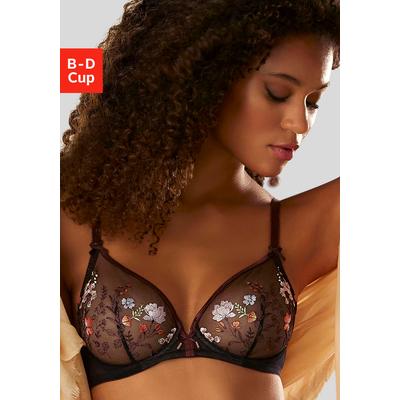Bügel-BH LASCANA "BH mit Bügel, BH mit Blumen aus Stickereispitze, Maria", Damen, Gr. 90, Cup G, schwarz (schwarz, bunt), Spitze, Obermaterial: 74% Polyamid, 23% Polyester, 3% Elasthan, BHs Bügel-BH, Stickerei-Spitze, als Dessous-Set kombinierbar,...