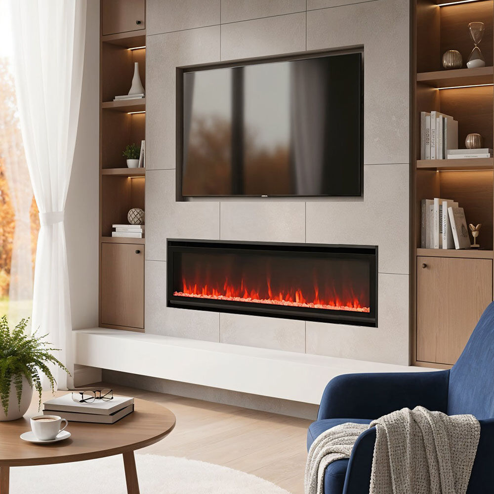 Metro Lane Black Electric Fireplace with 5120 BTU Black 34cm H x 152.4cm W x 11cm D