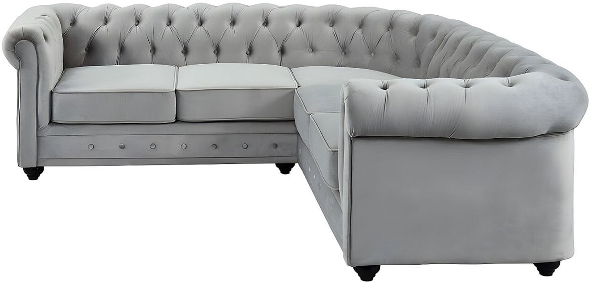 Chesterfield Hoekbank van Fluweel - Zilvergrijs