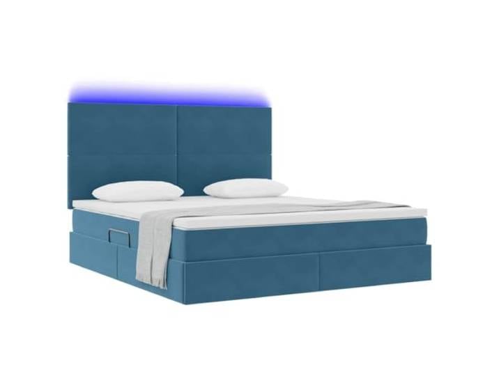 KTHLBRH Boxspringbett mit Matratze, Dunkelblau, 160 x 200 cm Kopfteil verstellbar 78/88 cm, LED, USB, Gashebel, waschbar