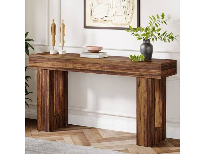 Finmind Table Console Rectangulaire 160 x 35 x 85 cm Table Basse Derrière le Canapé Marron Rustique
