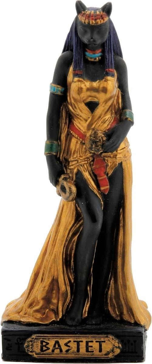 Decoratief Egyptische God beeldje - Handgeschilderd - Zwart goud met bronsafwerking - Hoogte: 9 cm