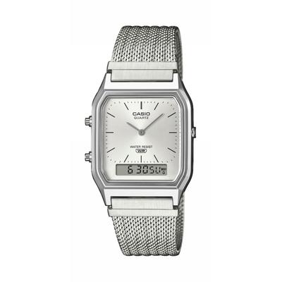 Chronograph CASIO VINTAGE, edelstahlfarben, grau, Armbanduhren, Damen, Chronograph, Quarzuhr, Armbanduhr, Damenuhr, Herrenuhr, Edelstahlarmband, analog