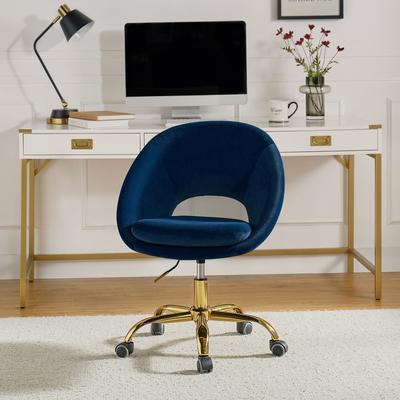 HULALA HOME Ramona Modern Velvet Height Adjustable 360 Swivel Task Chair with Metal Base