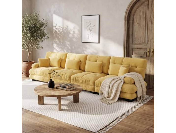 SoarTalent Modulsofa 4-Sitzer 406 cm für modernes Wohnzimmer, Chenille-Stoff, Holzgestell, Armlehnen, Gelb