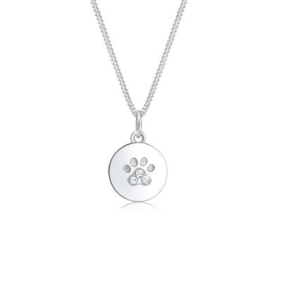 Silberkette ELLI "Halskette Pfote Hund Katze 925 Silber, mit Kristallen von Swarovski" Gr. 45, silber, Halsketten, Damen, Silber 925 (Sterlingsilber), Silberkette