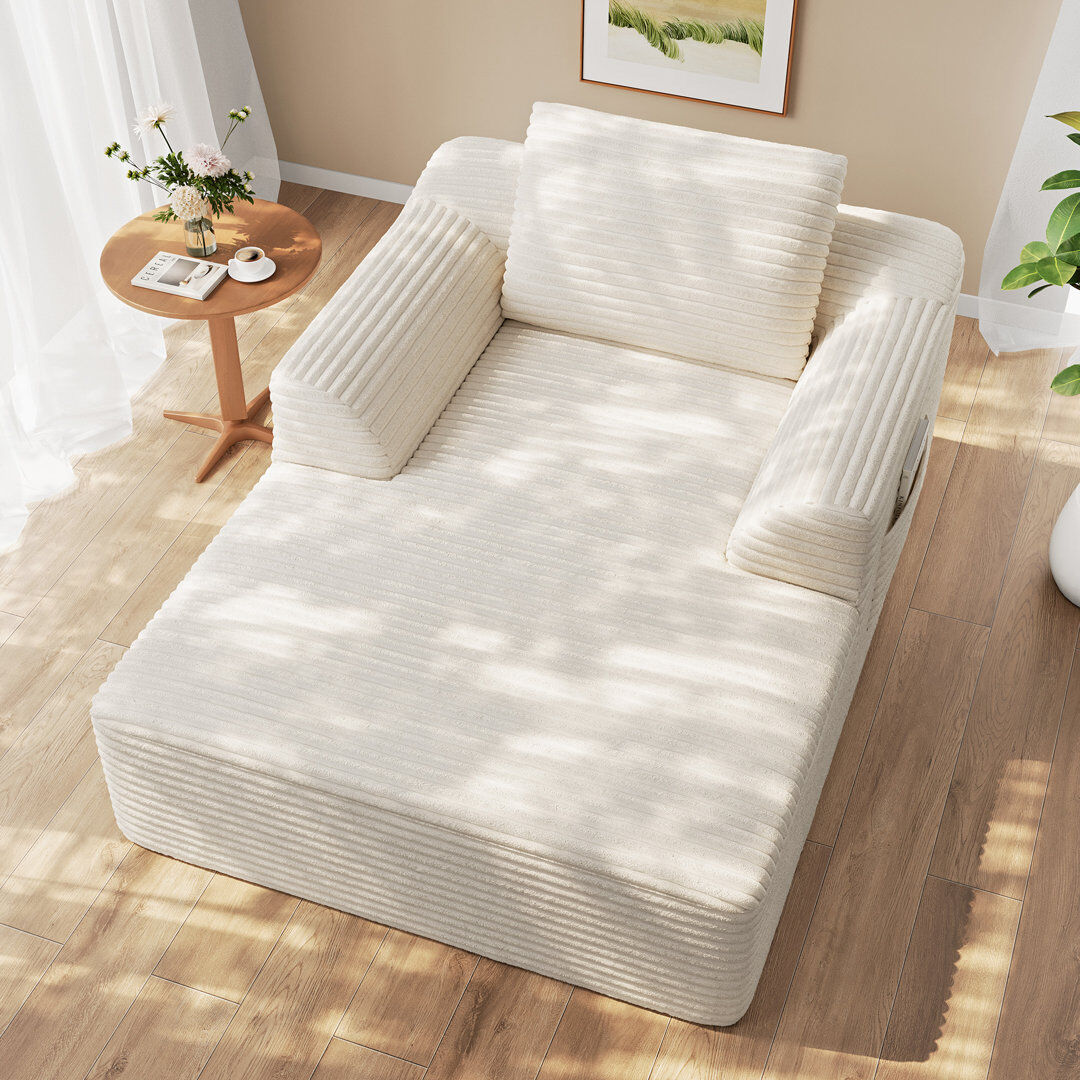Brayden Studio Upholstered Chaise Lounge Beige 70cm H X 111cm W X 161cm L