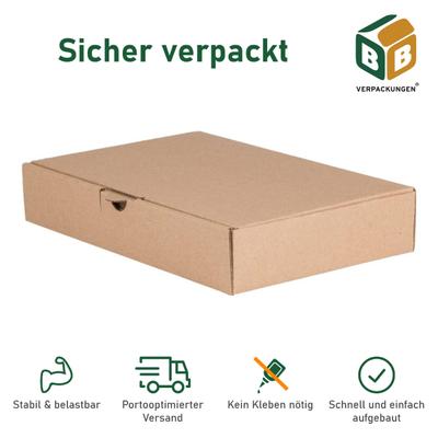 BB-Verpackungen GmbH 400 x Maxibriefkartons (350 x 250 x 50 mm) DIN A4 stabiler Versandkarton Faltschachtel Versandschachtel Wellpappe BB-Verpackungen