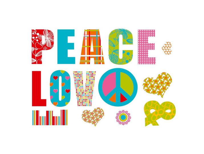 Komar Dekosticker Love And Peace, Mehrfarbig, Kunststoff, 15-teilig, Text, 100x70 cm, Made in Germany, einfache und schnelle Anbringung, Tapeten & Wandverkleidungen, Wandtattoos & Sticker, Wandsticker