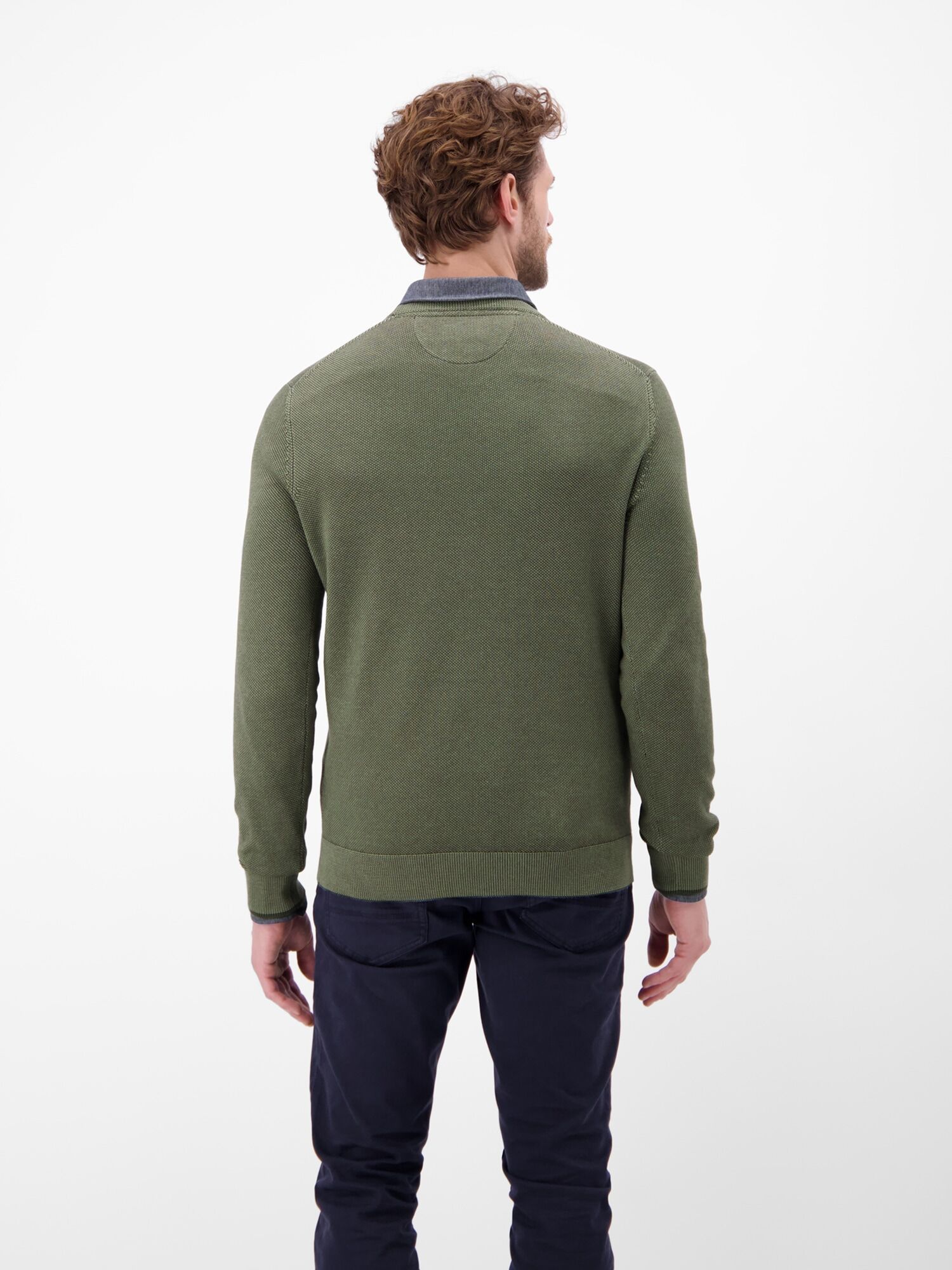 Strickpullover LERROS "Sportiver Strickpullover", Herren, Gr. M, grün (nordic olive), 100% Baumwolle, Rundhals, Pullover Strickpullover, Grober Strickpullover in Two-Tone-Optik, sportlicher Stil nordic olive M