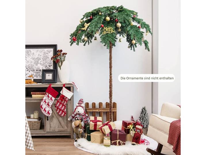 COSTWAY 180 cm künstlicher Weihnachtsbaum, LED Weihnachtspalme mit 813 Zweigspitzen, 250 warmweißen LED, Scharnierstruktur & Ständer, Weihnachtspalme für Veranda, Zuhause