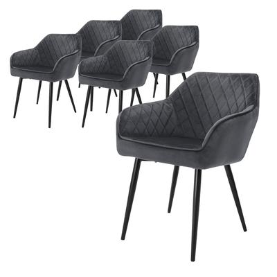 ML-Design – Esszimmerstühle 6er Set Anthrazit | Samtbezug, Armlehnen, Metallbeine, ergonomische Küchen- & Esszimmerstühle