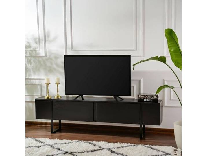 Dmora TV-Schrank Gussola 180x29,5x50 cm Schwarz, 1 Regal, 2 Türen