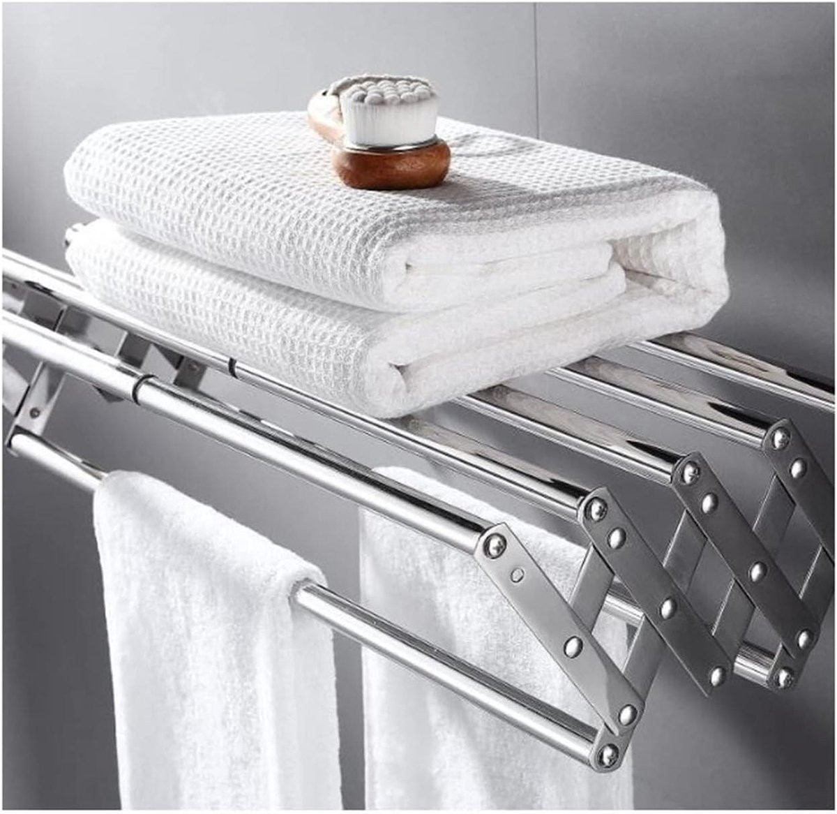 Opvouwbaar en uittrekbaar wanddroogrek van roestvrij staal voor de badkamer, keuken of balkon, Breedte: 30 cm