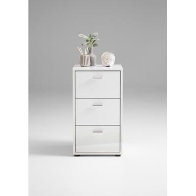 Nachtkommode FMD "SUVA", weiß (weiß hochglanz), B:35cm H:62,5cm T:40cm, Sideboards, Nachtkommode mit drei Schubkästen, Breite 35 cm