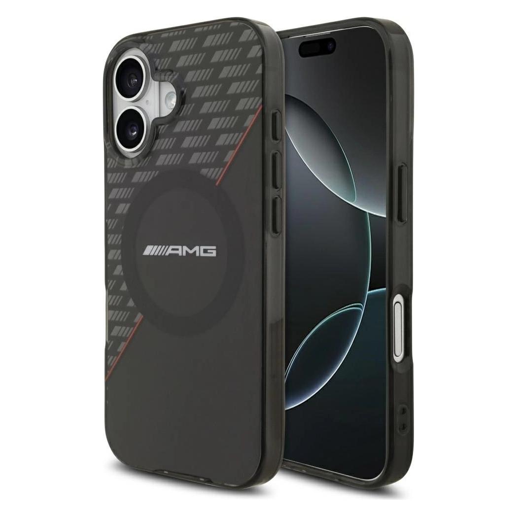 Mercedes Case AMG Double Layer Transparent Rhombs MagSafe for iPhone 17 black-red (Apple iPhone 17) (MERCEDES)