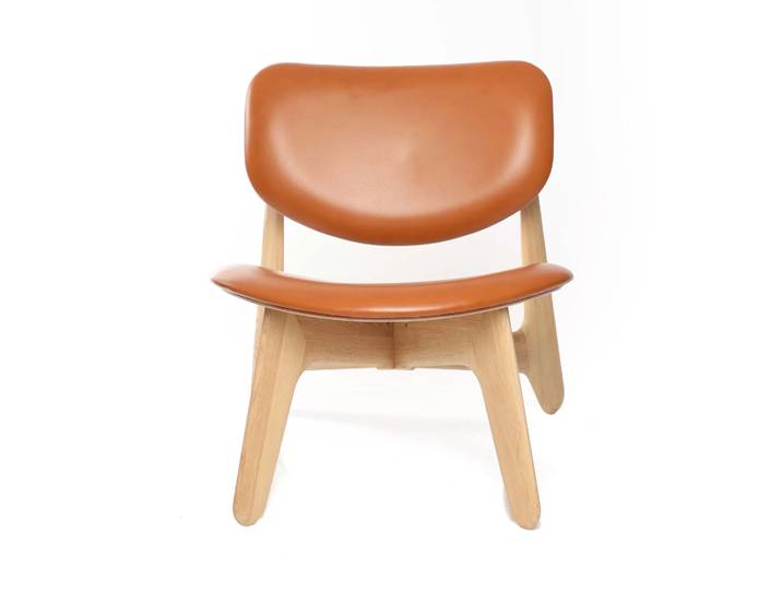 Tom Dixon Slab Loungesessel gepolsterter Sitz Natural oak-cognac leather