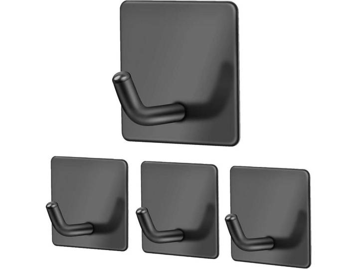 Handtuchhaken 4er Set Schwarz Selbstklebend, Metall, 4.5x3.2x4.5 cm, Badaccessoires, Haken