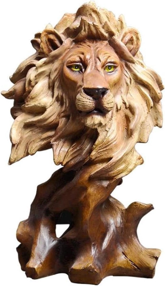 Leeuwenkop Standbeeld Antiek Hars Beeldje voor Huisdecoratie Hoogte: 28 cm