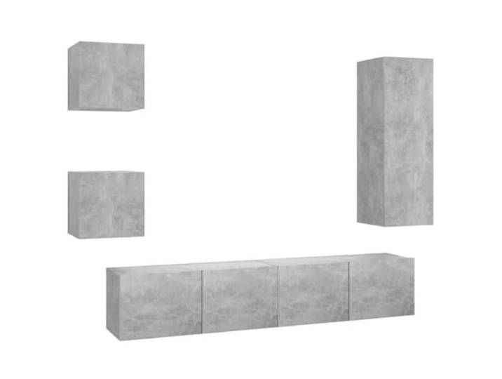 Makastle 5-TLG. TV-Schrank-Set Betongrau Holzwerkstoff