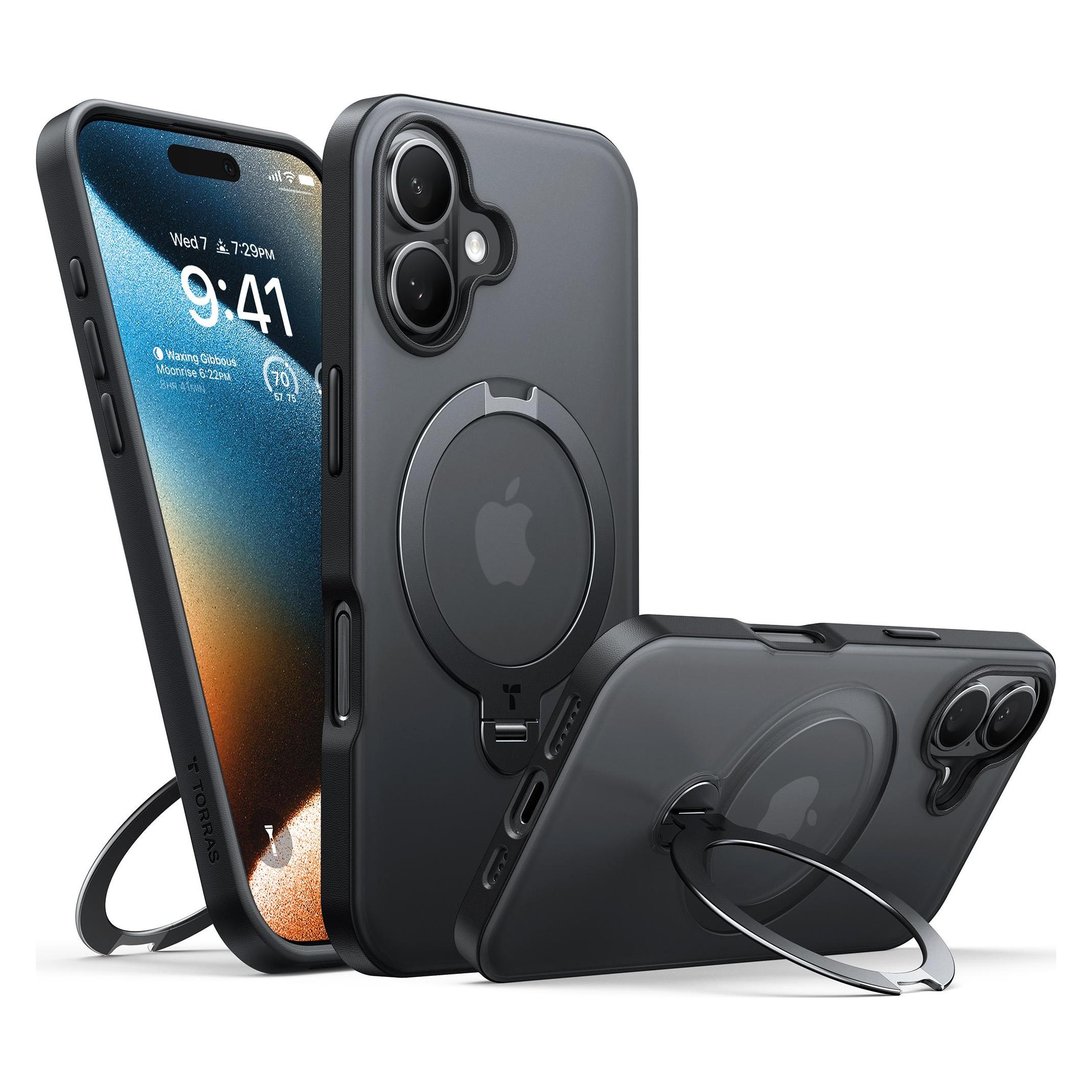 Torras - Ostand Spin Series - iPhone 16 Plus - Black (Apple iPhone 16 Plus) (56364493)