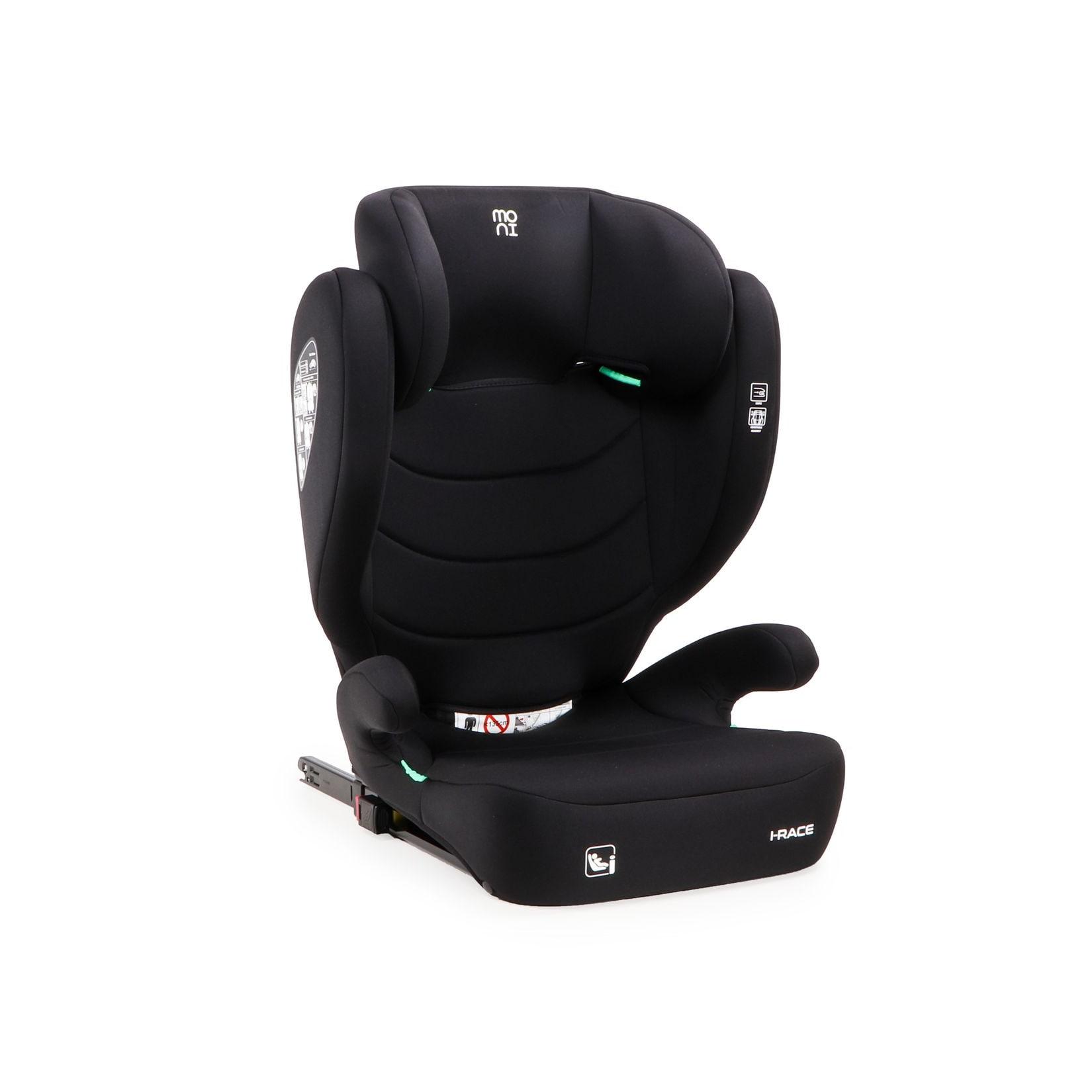 Moni Kindersitz i-Race i-Size 100-150 cm Isofix Rückenlehne abnehmbar Kopfstütze schwarz