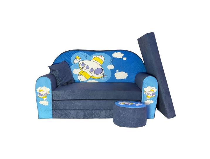 FORTISLINE Kindersitzgruppe Kindersofa Kindercouch Aufklappen Bettfunktion + Hocker W319