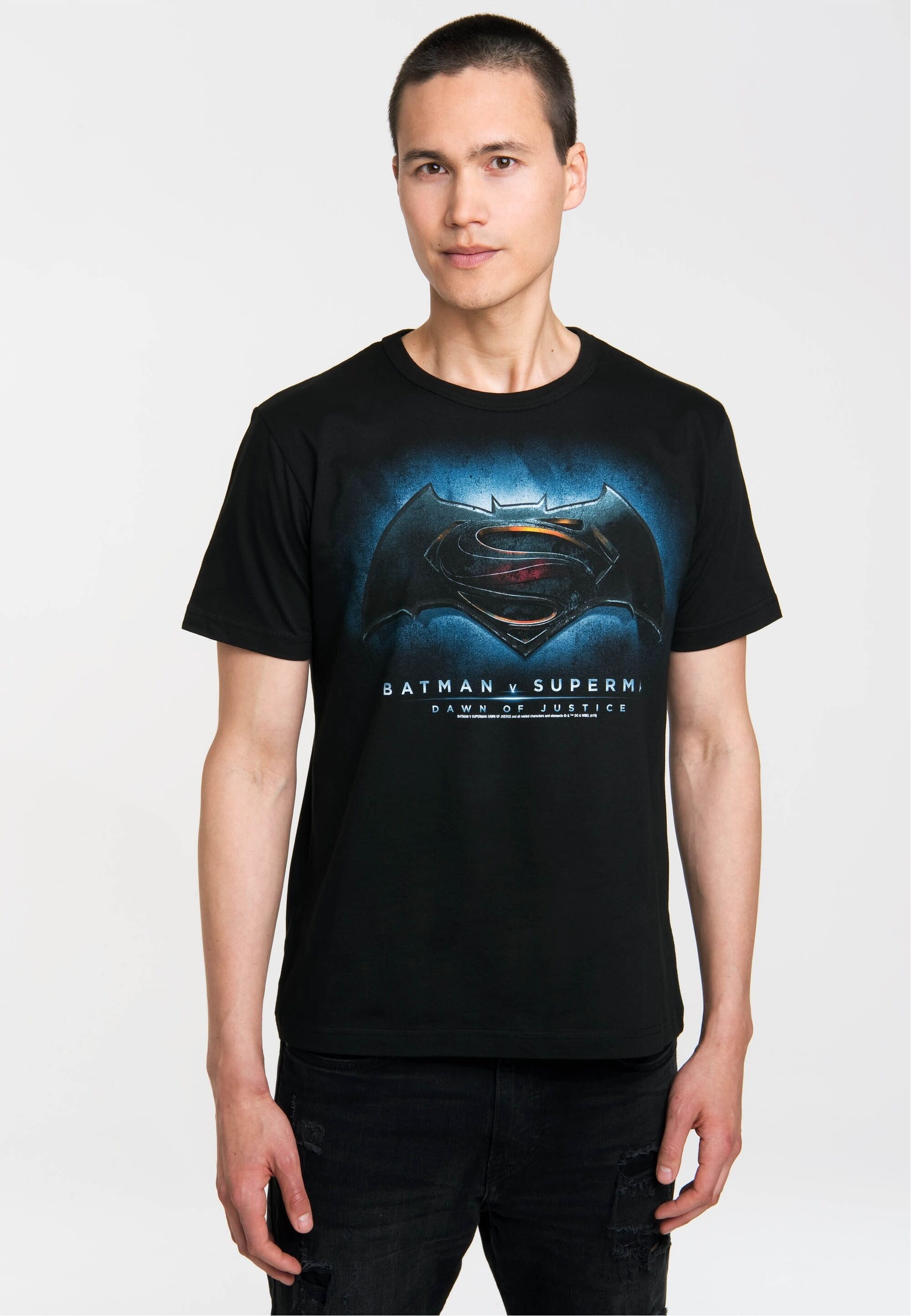 T-Shirt LOGOSHIRT "Batman v Superman - Dawn of Justice", Herren, Gr. M, schwarz, 100% Baumwolle, bedruckt, normal, Rundhals, Shirts T-Shirt, mit coolem Frontdruck