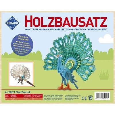 PEBARO 852/1 - Holzbausatz Pfau, 59 Teile, Holzkonstruktion zum Zusammenstecken