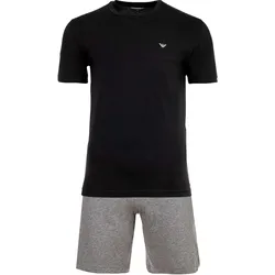 EMPORIO ARMANI Herren Schlafanzug, kurz - ENDURANCE, Short Pyjama Set, Stretch Cotton Schwarz/Grau / S