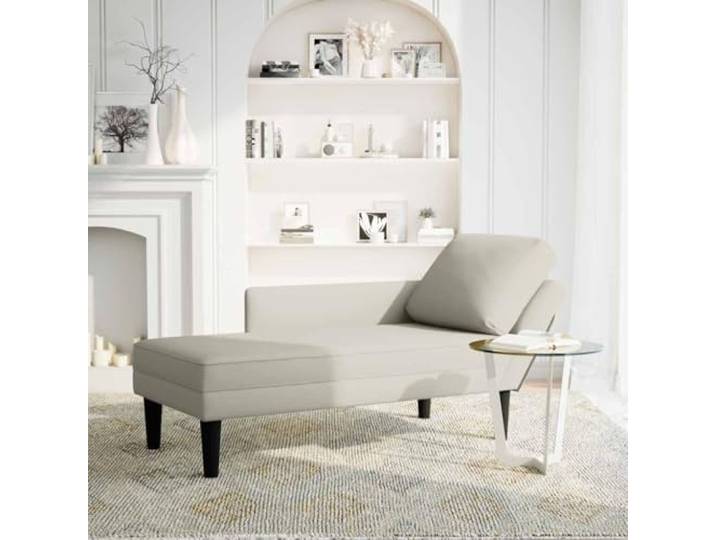 NLQMSU Langer Sessel mit Kissen und Armlehne, rechts, cremefarben, Samt Hochelastischer Schaumstoff, Lendenkissen, Samtstoff, Wohnzimmer, Schlafzimmer, Büro, Bügeln empfohlen