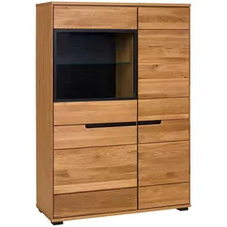 Wohnzimmer Highboard in Eichefarben Glastür