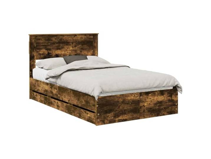 PUGYNBK Bettgestell Eiche rauchfarben 135 x 190 cm Holz Robuster Lattenrost, integrierte Schubladen, unabhängiges Design, einfache Montage