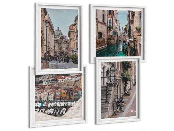 Tulup Bilder SET 4er Set - 50x50 cm & 40x60 cm Weißer Rahmen - Die charmanten Straßen der Hafenstädte, Kunststoff, Rechteckig, 50x50 cm, einfache und schnelle Anbringung, Bilder & Rahmen, Bilder