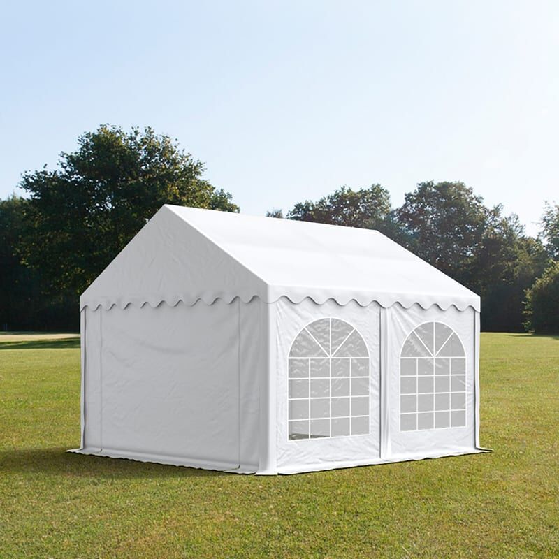 TOOLPORT 4x4m Partyzelt, PVC-Plane, weiß, mit Bodenrahmen - (7222)