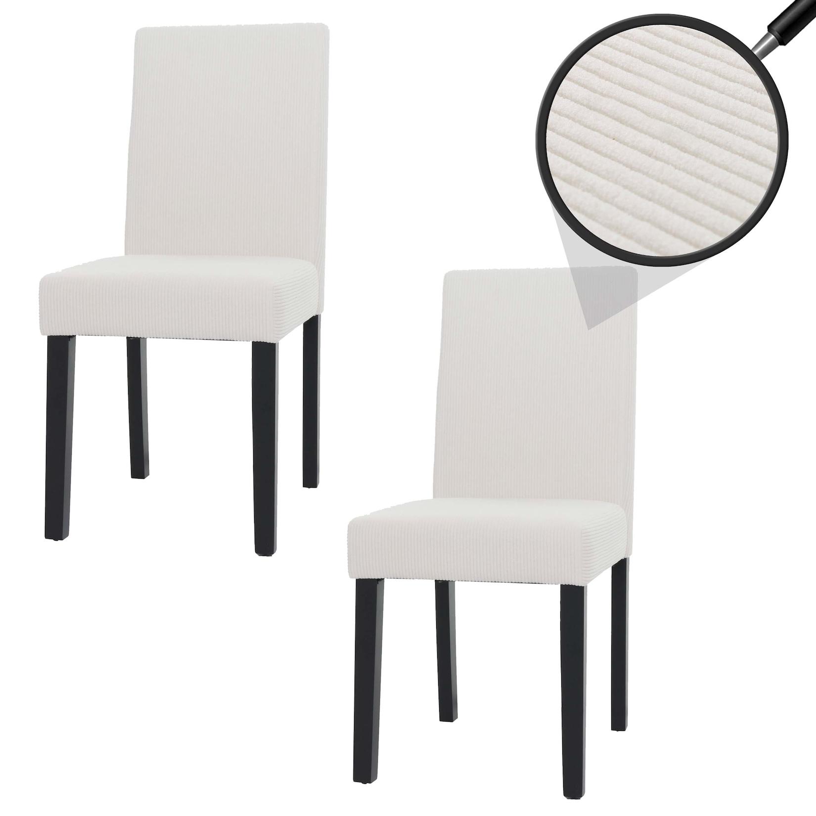 2er-Set Esszimmerstuhl Littau, Stuhl Küchenstuhl Hochlehner, Stoff/Textil Cord Holz ~ creme, dunkle Beine
